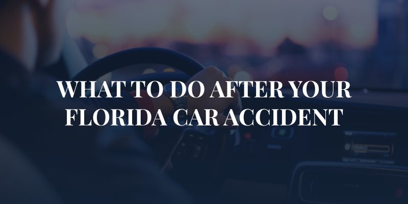 man driving car with hand on steering wheel with the caption "What to do after your Florida car accident"