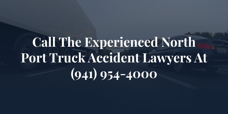 truck and car driving on freeway with caption: Call the experienced North Port truck accident lawyers at (941) 954-4000