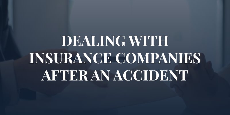 man handing insurance paper with a pen to woman with the caption "dealing with insurance companies after an accident"