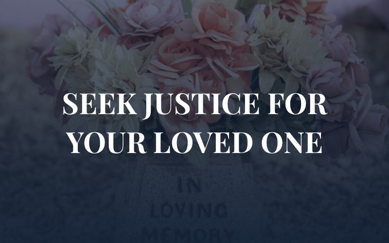 flowers on a cemetery that says. "in loving memory" with the caption: seek justice for your loved one